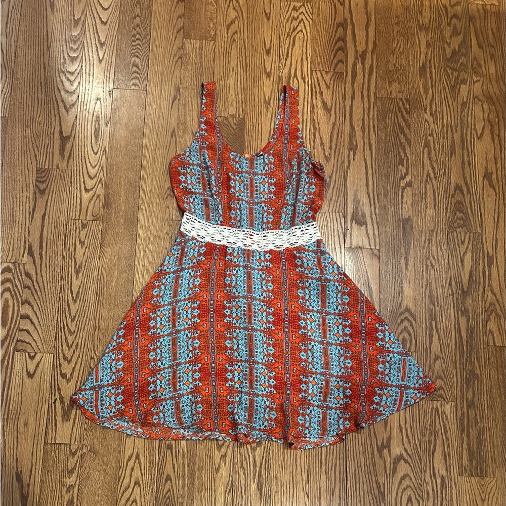 Design Lab Lord & Taylor Red and Blue Patterned Dress